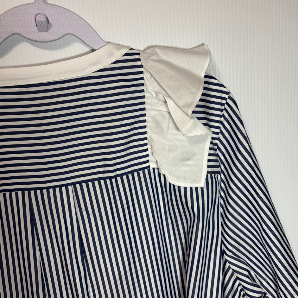 Harshman Vivienne Popover Tunic 2X Navy Stripe Cotton Ruffle Boho Coastal Preppy - Picture 10 of 11